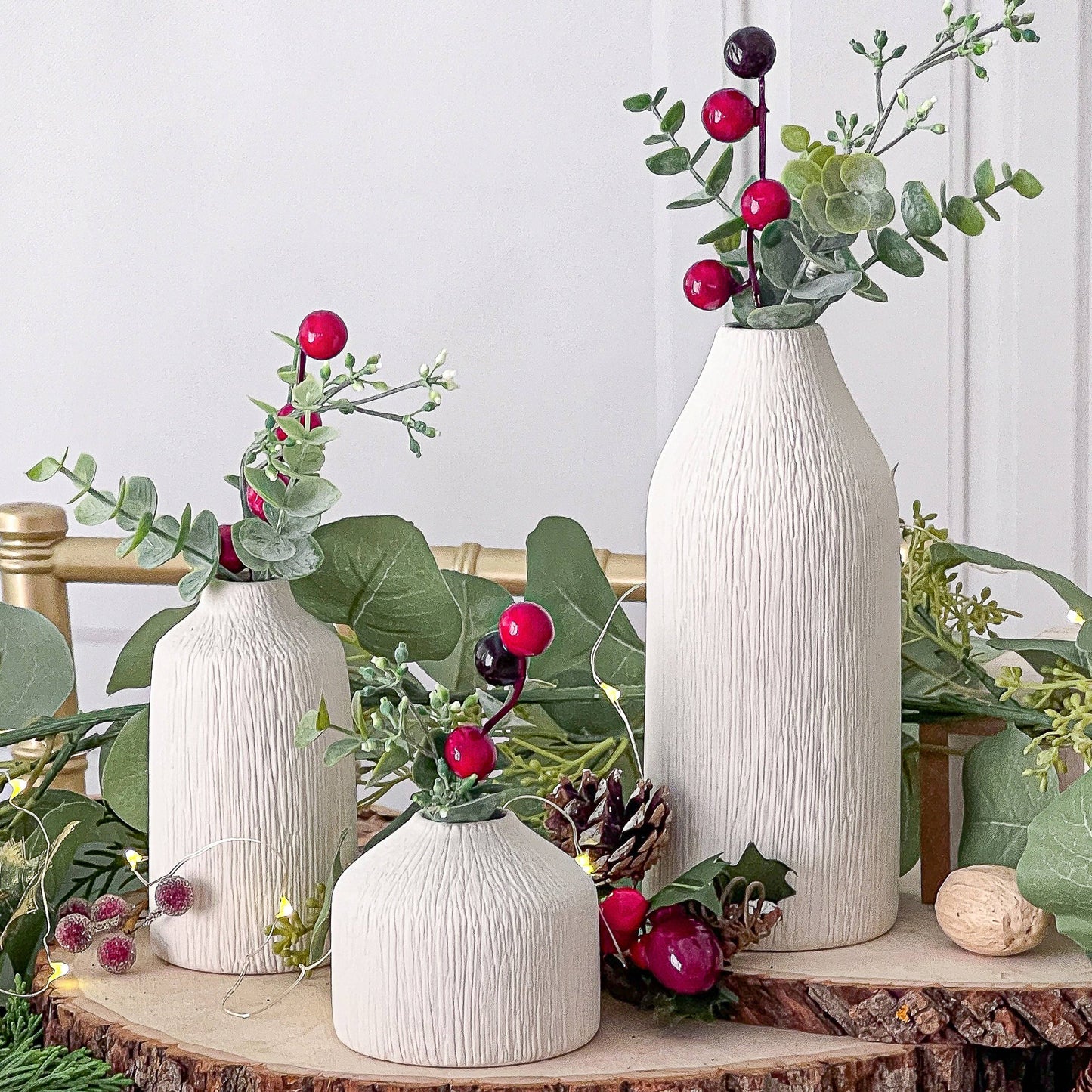 Boho Ceramic Bud Vase - White (Set of 3)