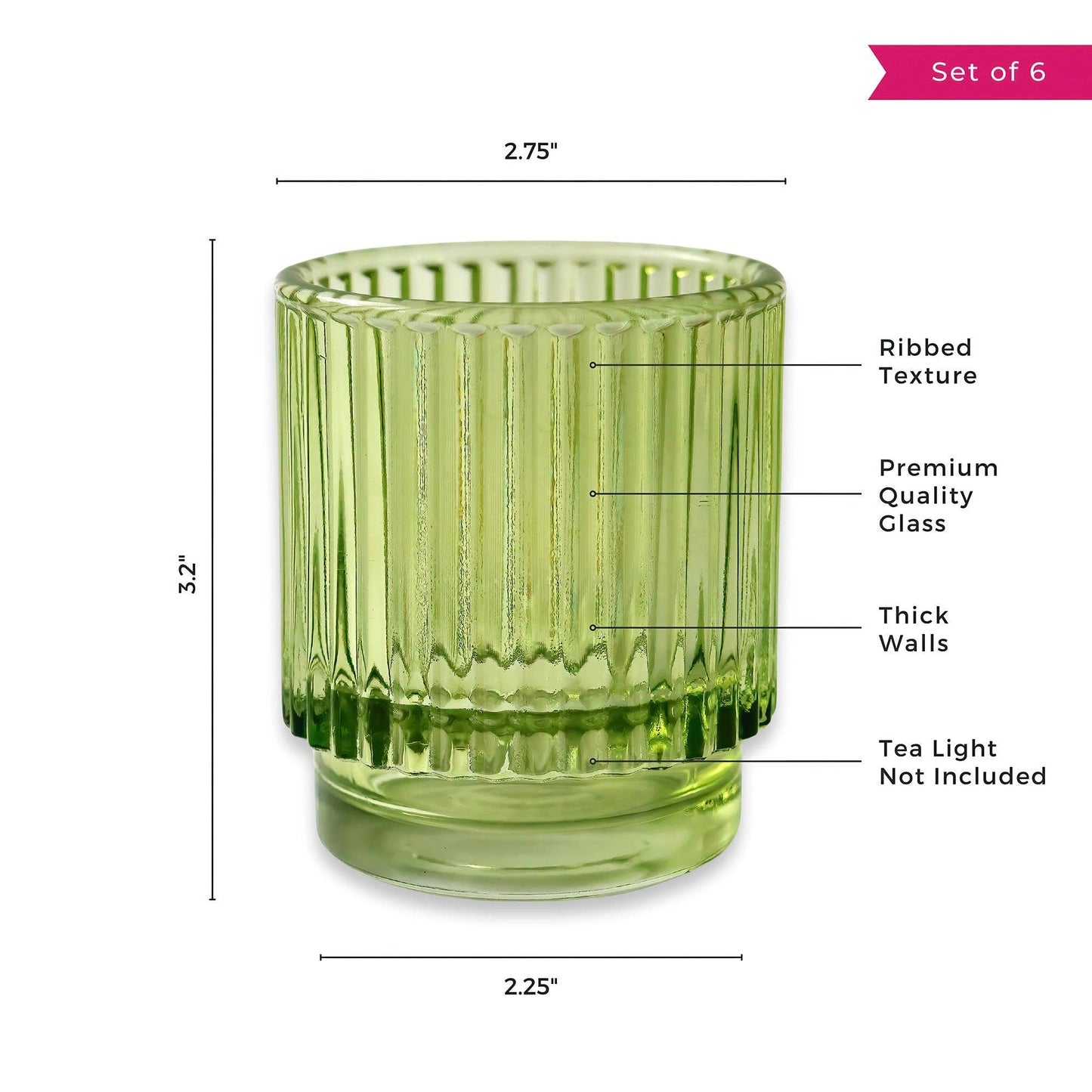 Ribbed Green Glass Votive Candle Holder (Set of 6)